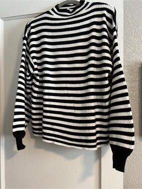 Line & Dot Black and White Striped Turtleneck Sweater